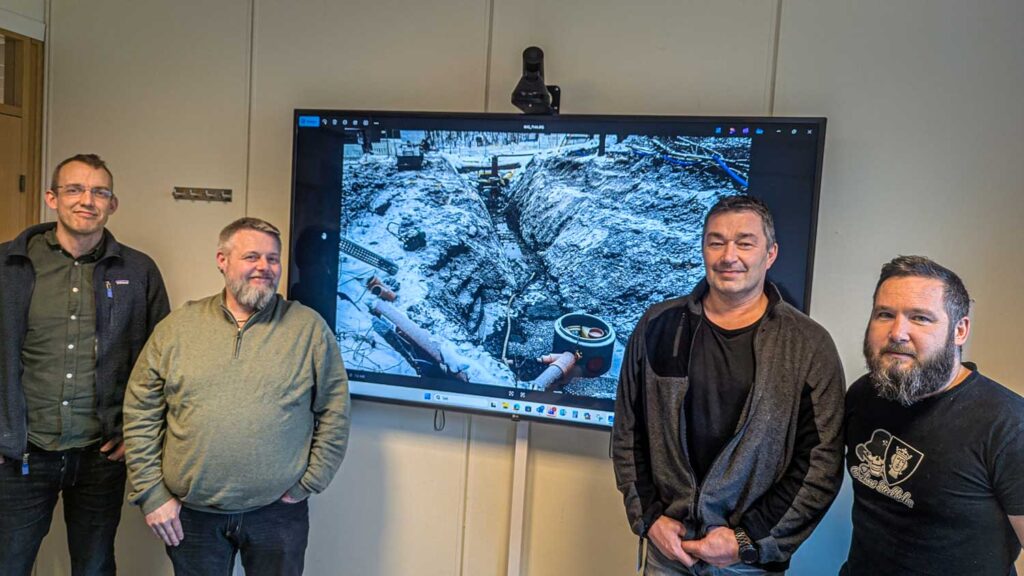 Planleggingsmøte for pilotprosjekt kvalitetskurs. Fra venstre: Kim Horntvedt (avdelingsleder anlegg, Asker kommune), Ove Emil Aker (VA-faglig ressurs, Vannsenteret), Ketil Hovelsen (prosjektleder, Asker kommune) og Nikola Rozek (prosjektleder, Asker kommune).